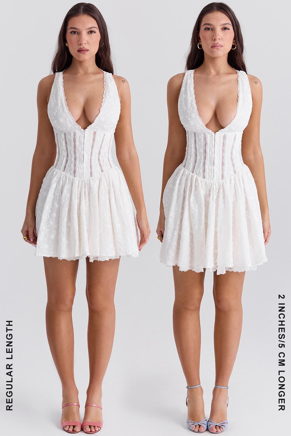 Sarita White Cotton Broderie Anglais Plunge Mini Dress Product Image