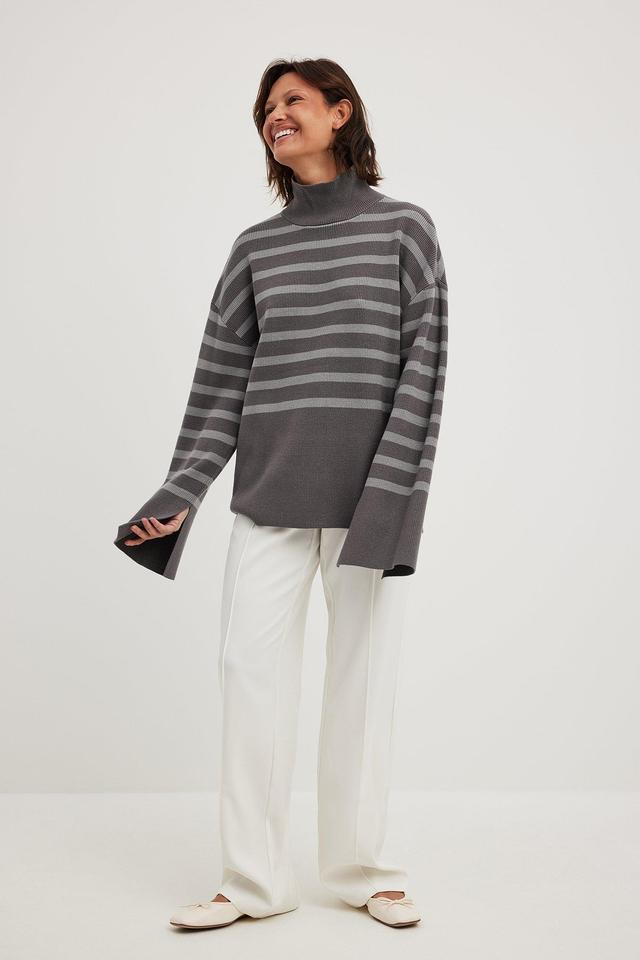 Striped Turtle Neck Knitted Sweater Product Image