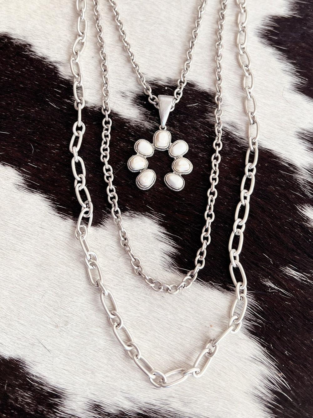 Extra Long 3-Strand Chain And White Pendant Necklace Product Image