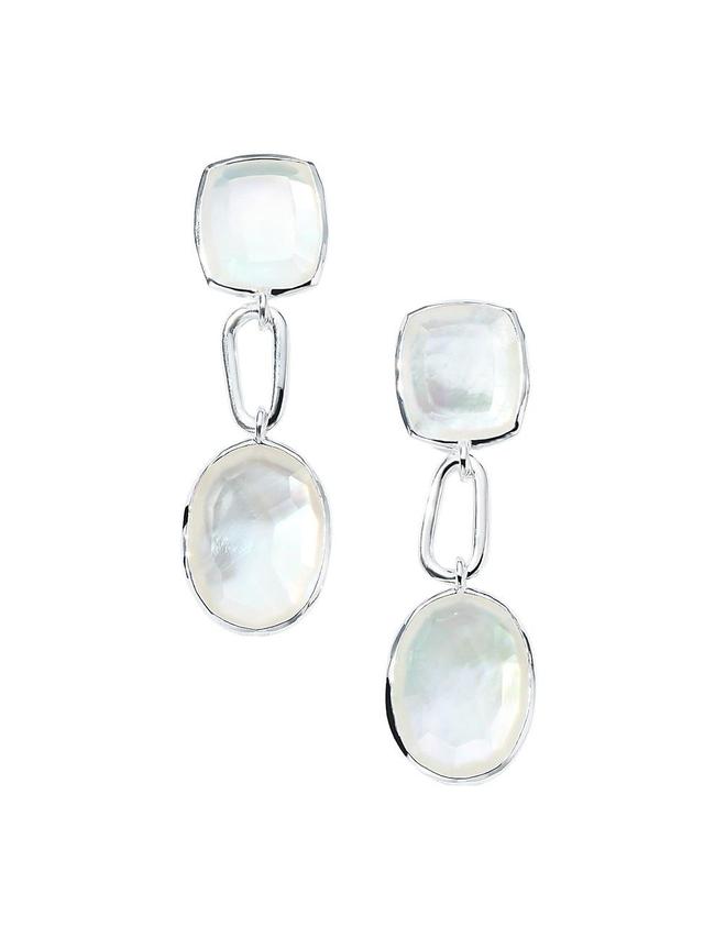 Womens Rock Candy Large Mixed-Cut 3-Tier Sterling Silver, Rock Crystal & Mother-Of-Pearl Doublet Drop Earrings Product Image