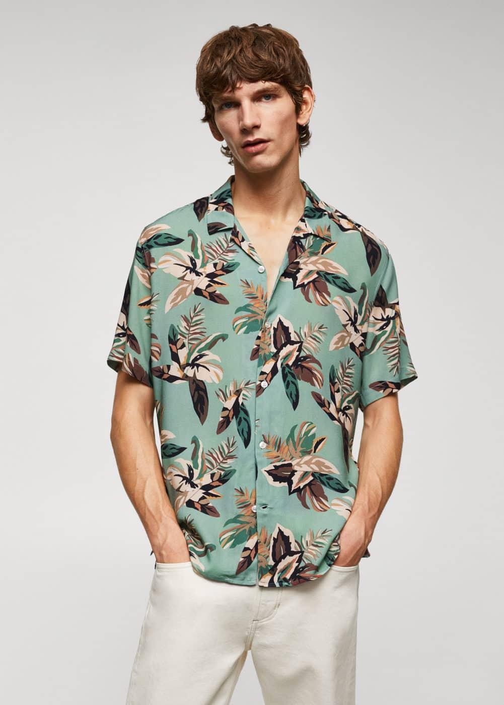 MANGO MAN - Regular fit floral print shirt turquoiseMen Product Image