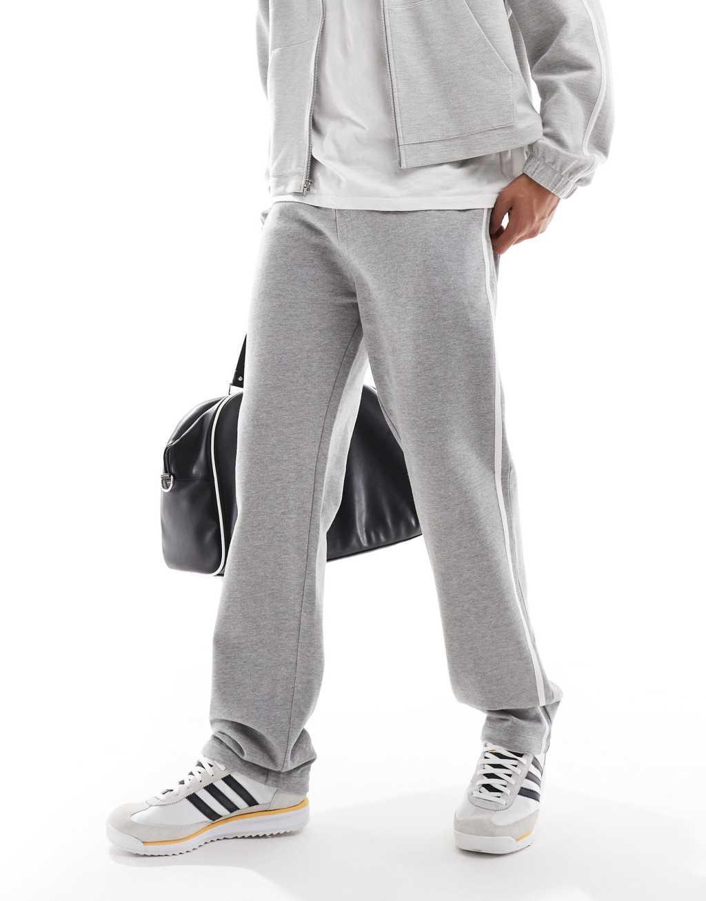 ASOS DESIGN straight leg sweatpants with textured side stripes in gray heather Product Image