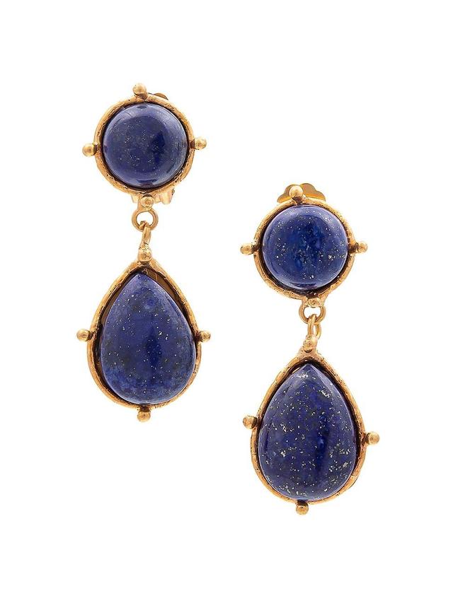 Womens Two Pierres Dots 22K Gold-Plated & Lapis Lazuli Drop Earrings Product Image