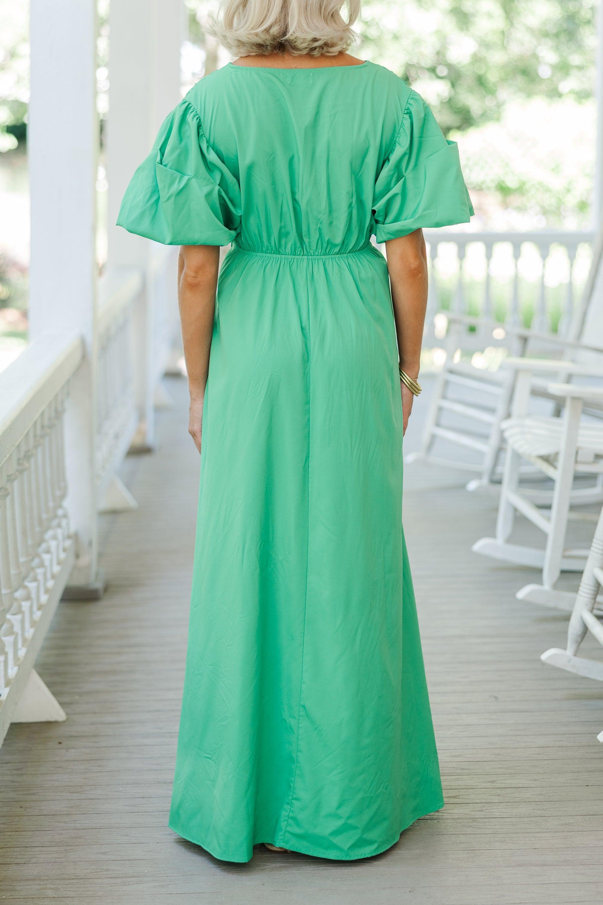 Keep It Up Green Puff Sleeve Maxi Dress Female Product Image