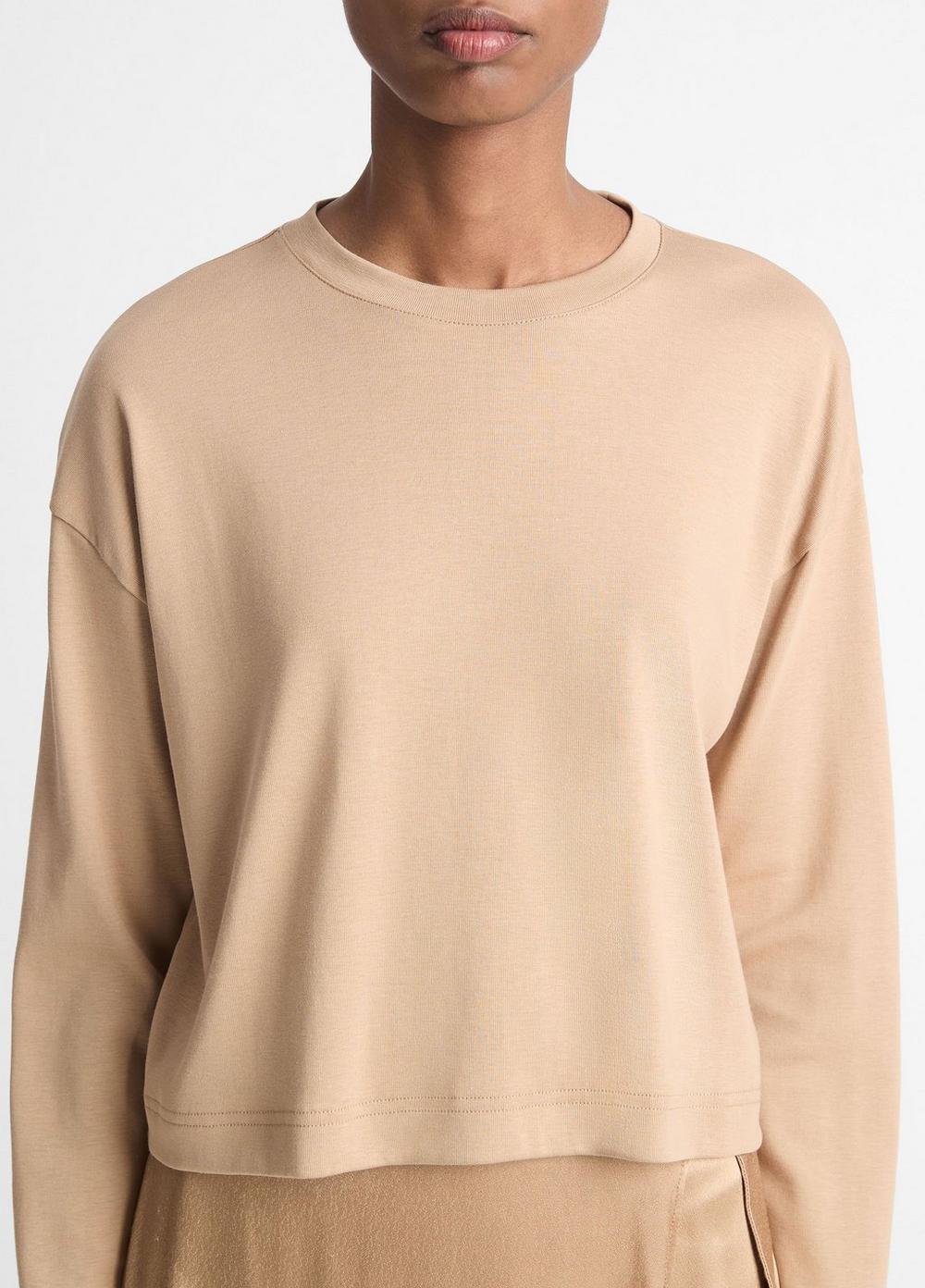 Pima Cotton Long-Sleeve Cropped T-Shirt Product Image