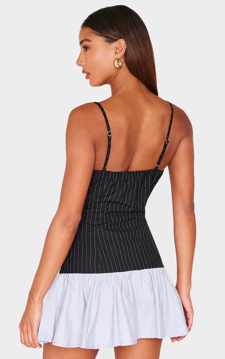 Black Contrast Pinstripe Frill Hem Shift Dress Product Image