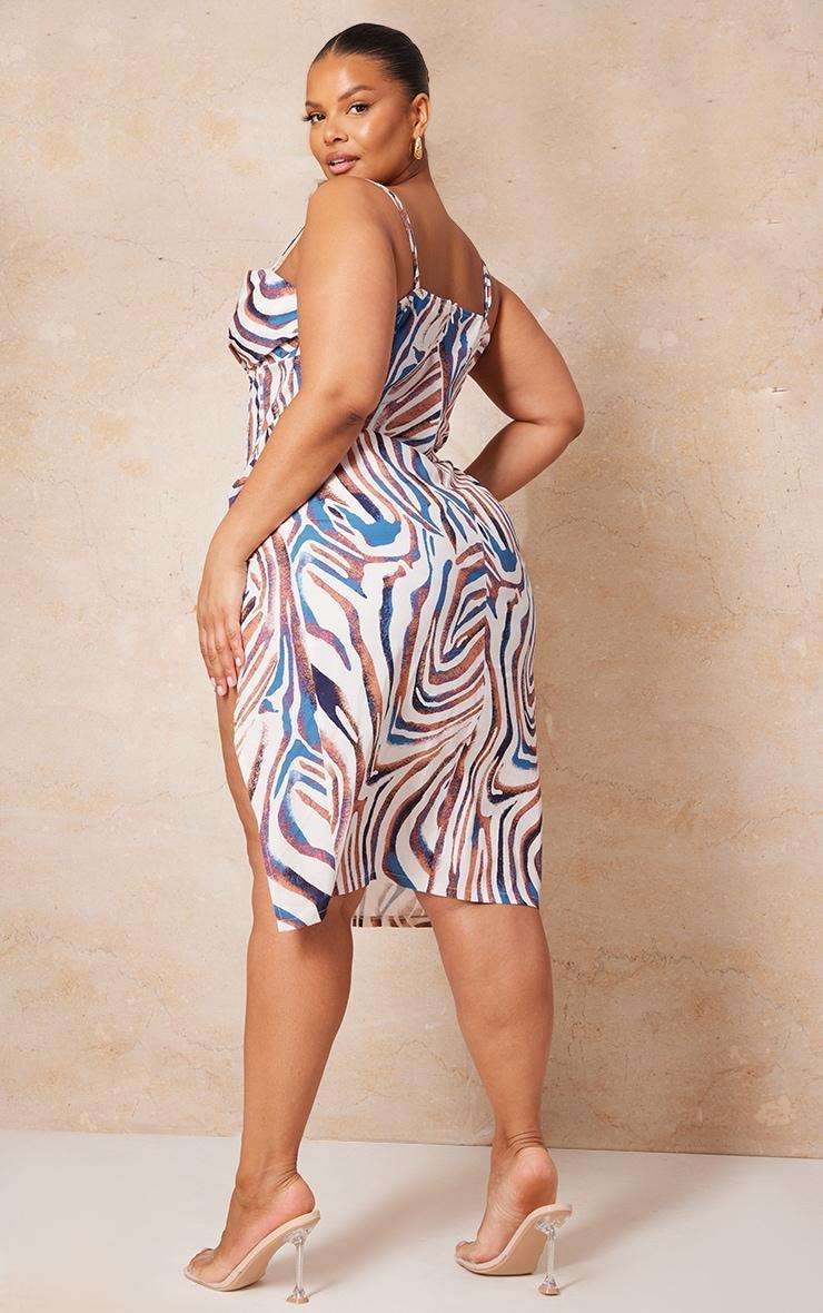 Plus Blue Zebra Print Cowl Ruched Side Midi Dress Product Image