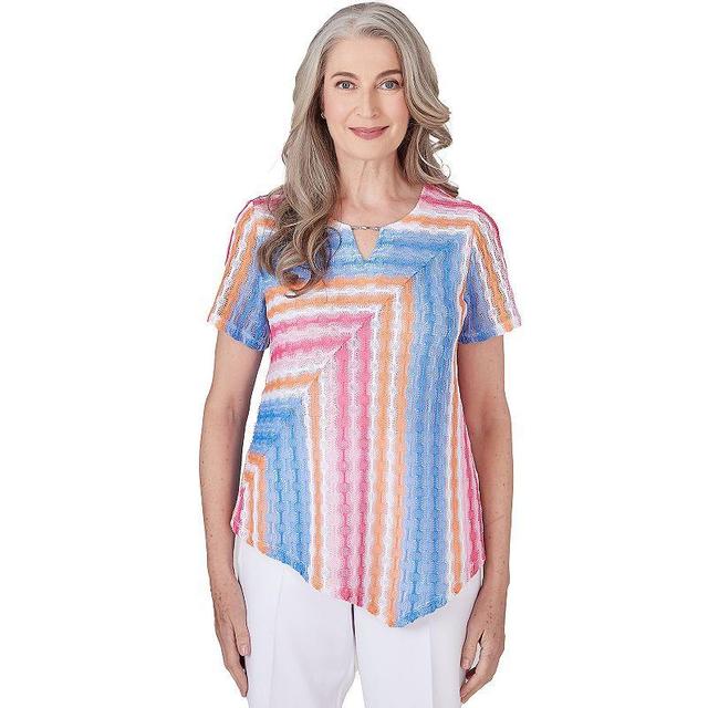 Petite Alfred Dunner Short Sleeve Spliced Stripe Top, Womens Product Image