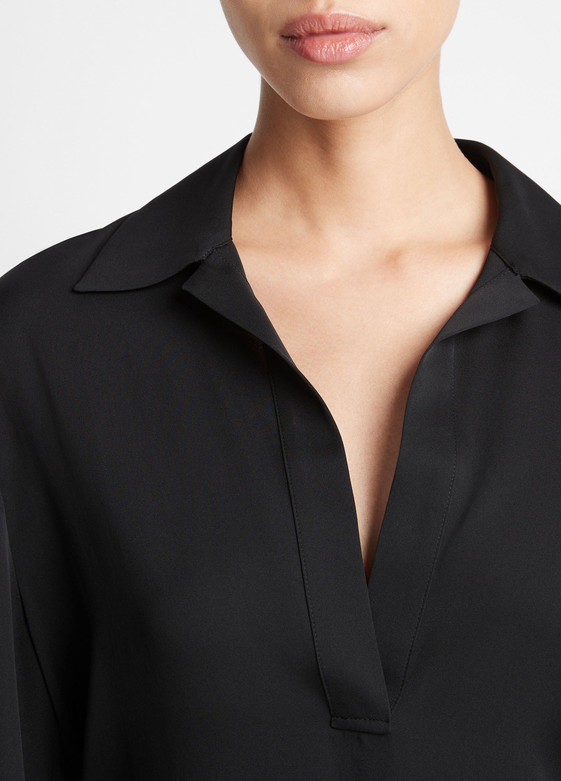 Stretch-Silk Long-Sleeve Polo Blouse Product Image