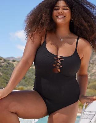 Aerie Crinkle Lace Up One Piece Swimsuit Product Image