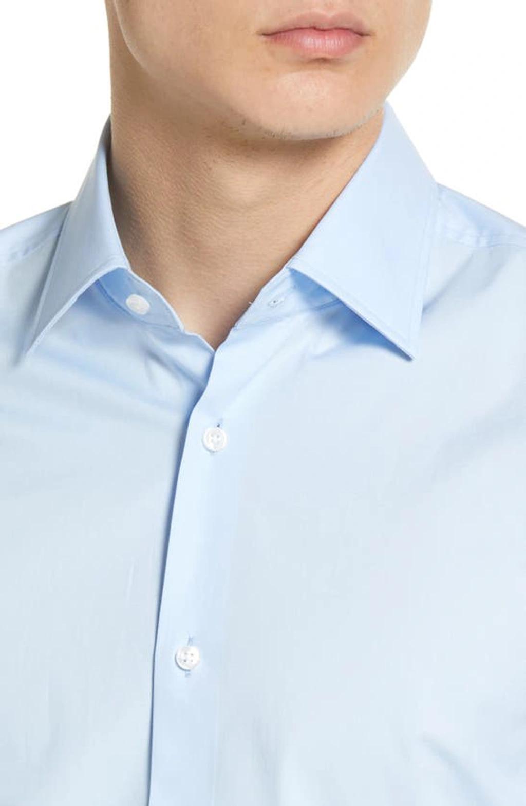 HUGO BOSS Regular-fit Shirt In Easy-iron Structured Cotton- Light Blue Men's Shirts Size 16 Product Image