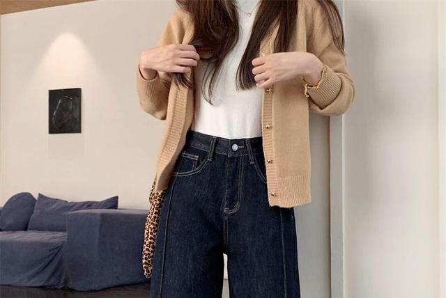 High Waist Unwashed Fleece-Lined Wide Leg Jeans Product Image