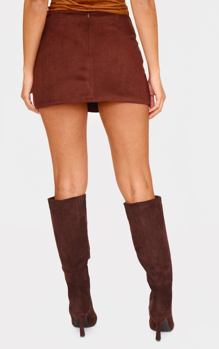 Chocolate Faux Suede Pocket Front Mini Skirt Product Image