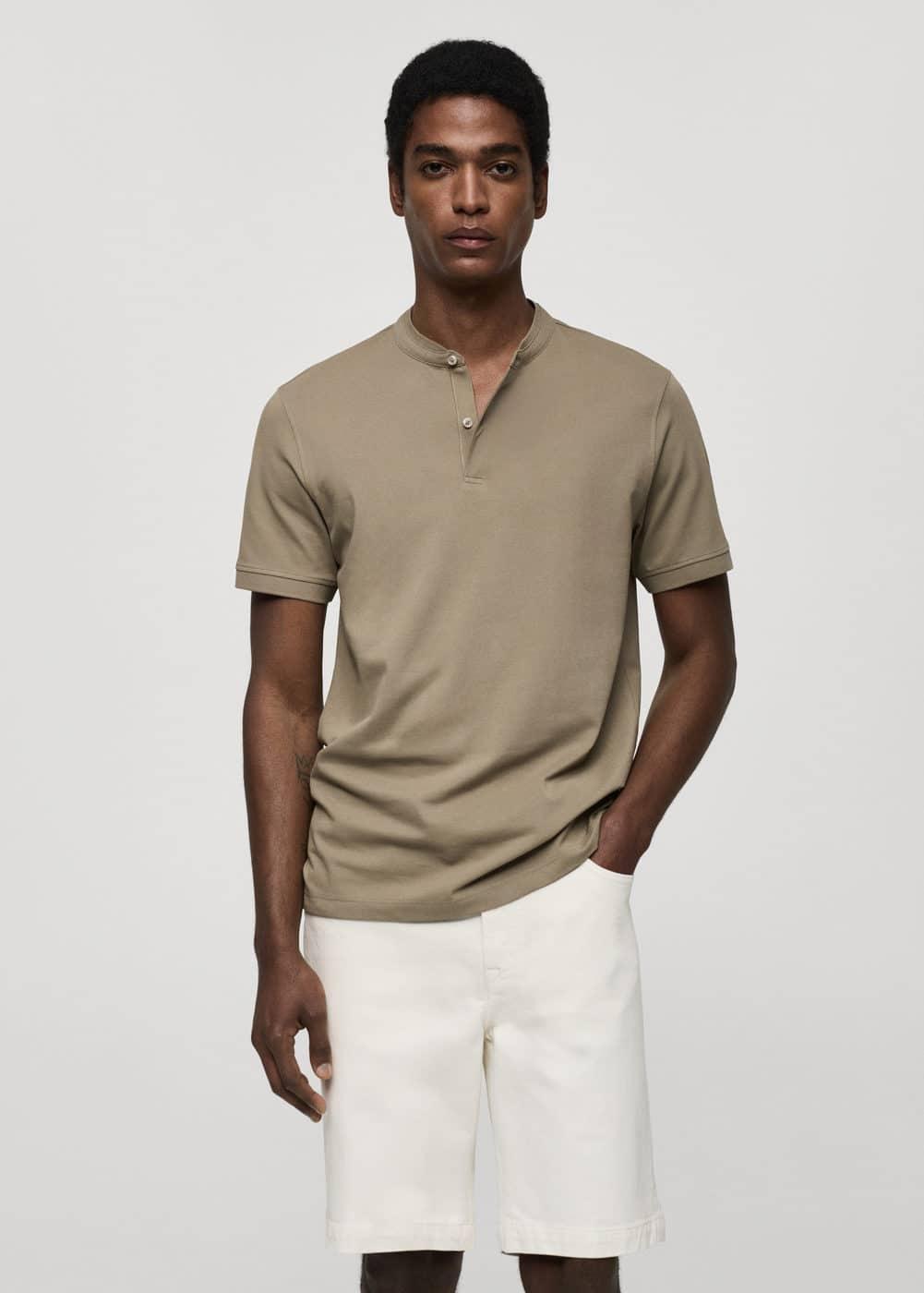 MANGO MAN - Cotton pique polo shirt with mao collar khakiMen Product Image