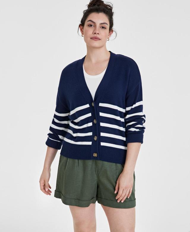 On 34th Womens V-Neck Striped Cardigan, Created for Macys Product Image