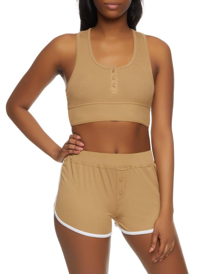 Womens Rib Knit Button Detail Pajama Bralette and Shorts Product Image