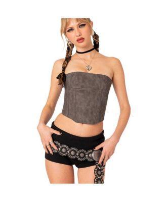 Edikted Womens Christa Washed Faux Leather Corset Top Product Image