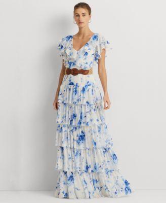 Lauren Ralph Lauren Womens Belted Tiered Floral Gown Product Image