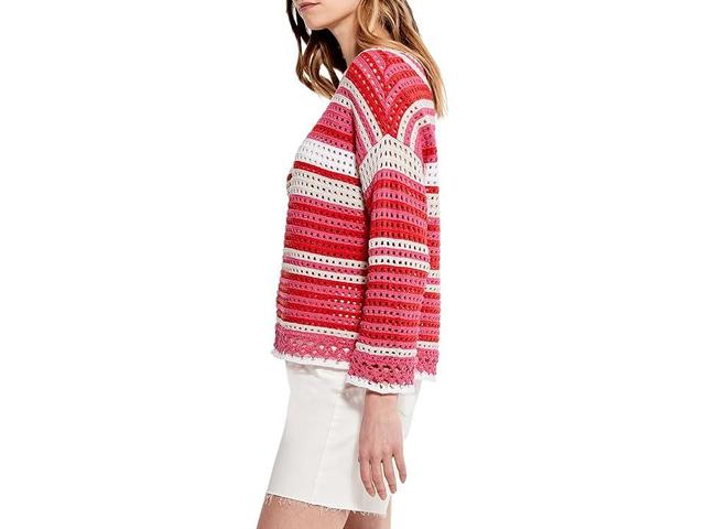 NIC+ZOE Stripe Colorful Crochet Trim Sweater Product Image