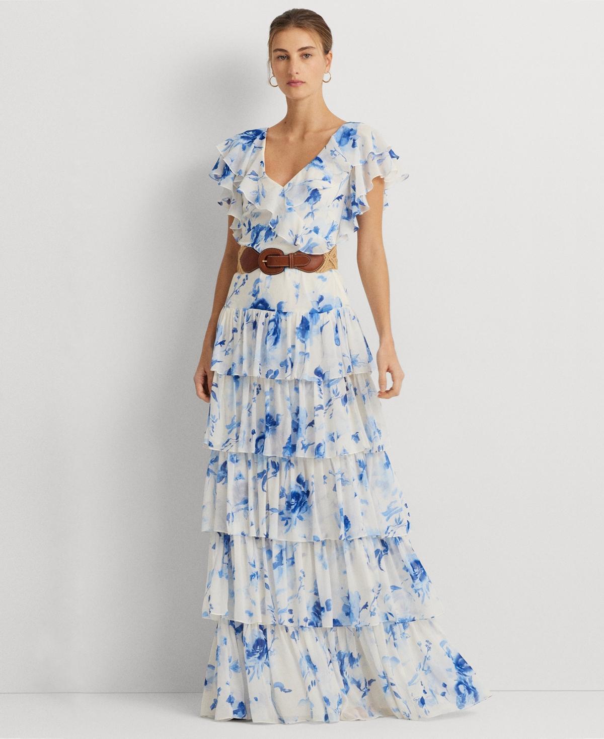 Lauren Ralph Lauren Womens Belted Tiered Floral Gown Product Image