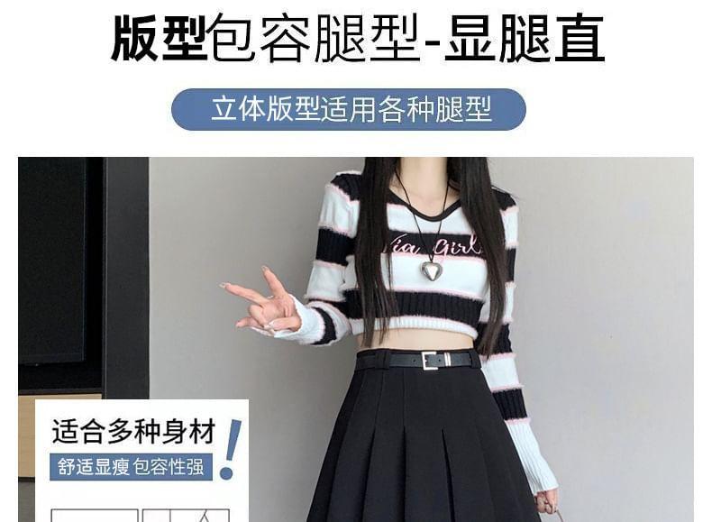 High Waist Plain Pleated Mini A-Line Skirt Product Image