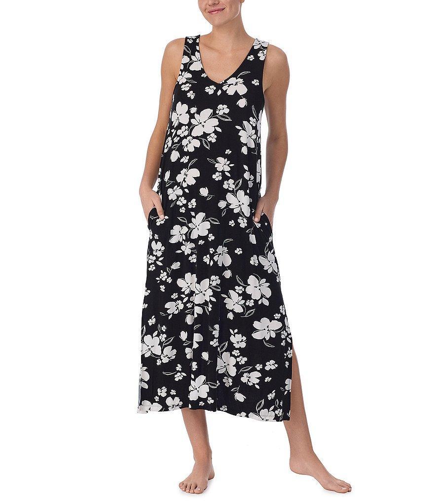 Donna Karan Sleeveless V-Neck Floral Jersey Knit Lounge Dress product image