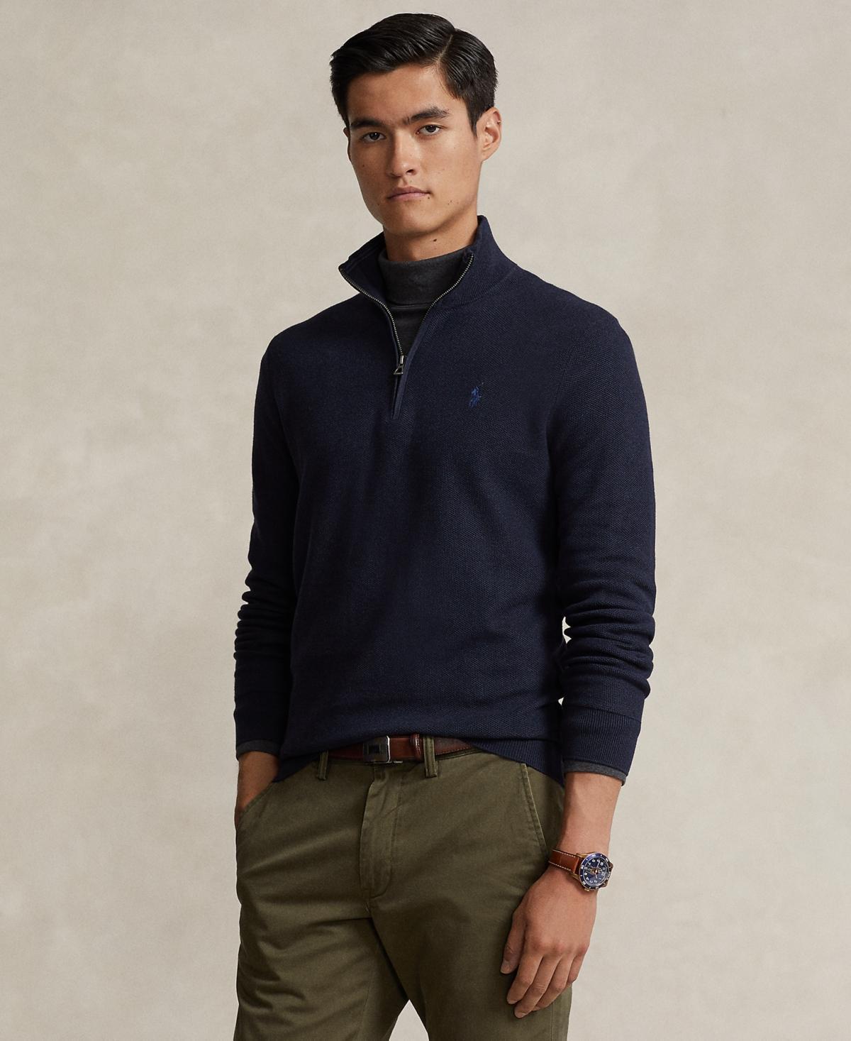 Polo Ralph Lauren Mens Mesh-Knit Cotton Quarter-Zip Sweater Product Image