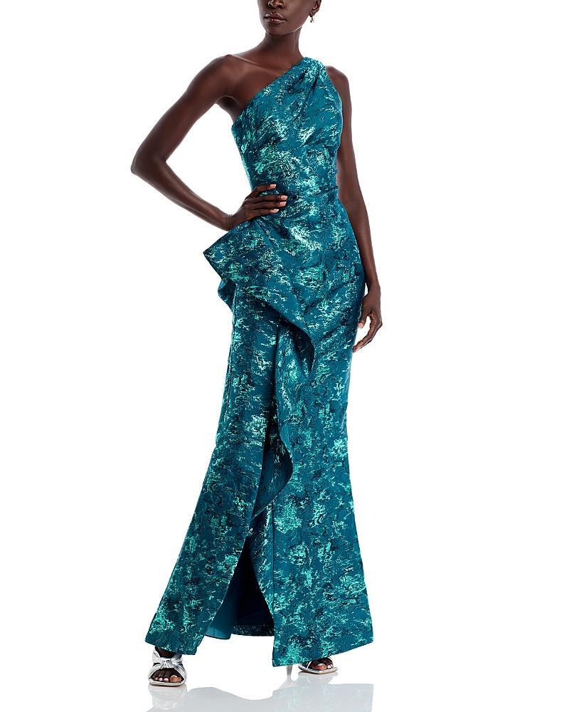 Teri Jon by Rickie Freeman Metallic Jacquard One-Shoulder Gown Product Image