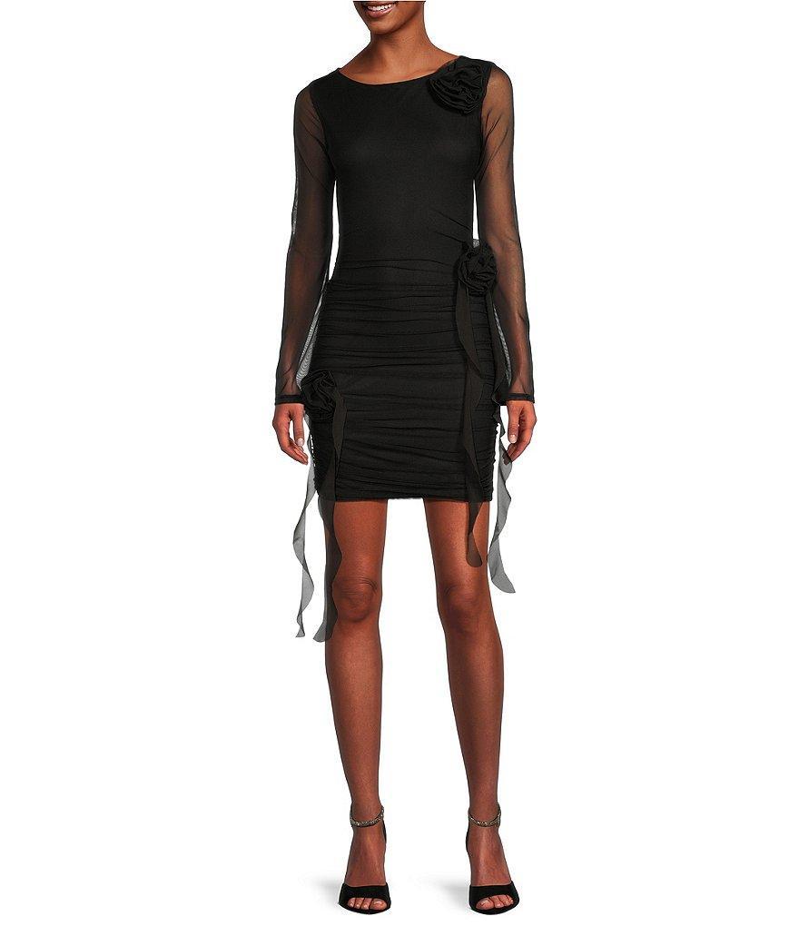 B. Darlin Long Sleeve Scoop Neck Shirred Bodycon Dress Product Image