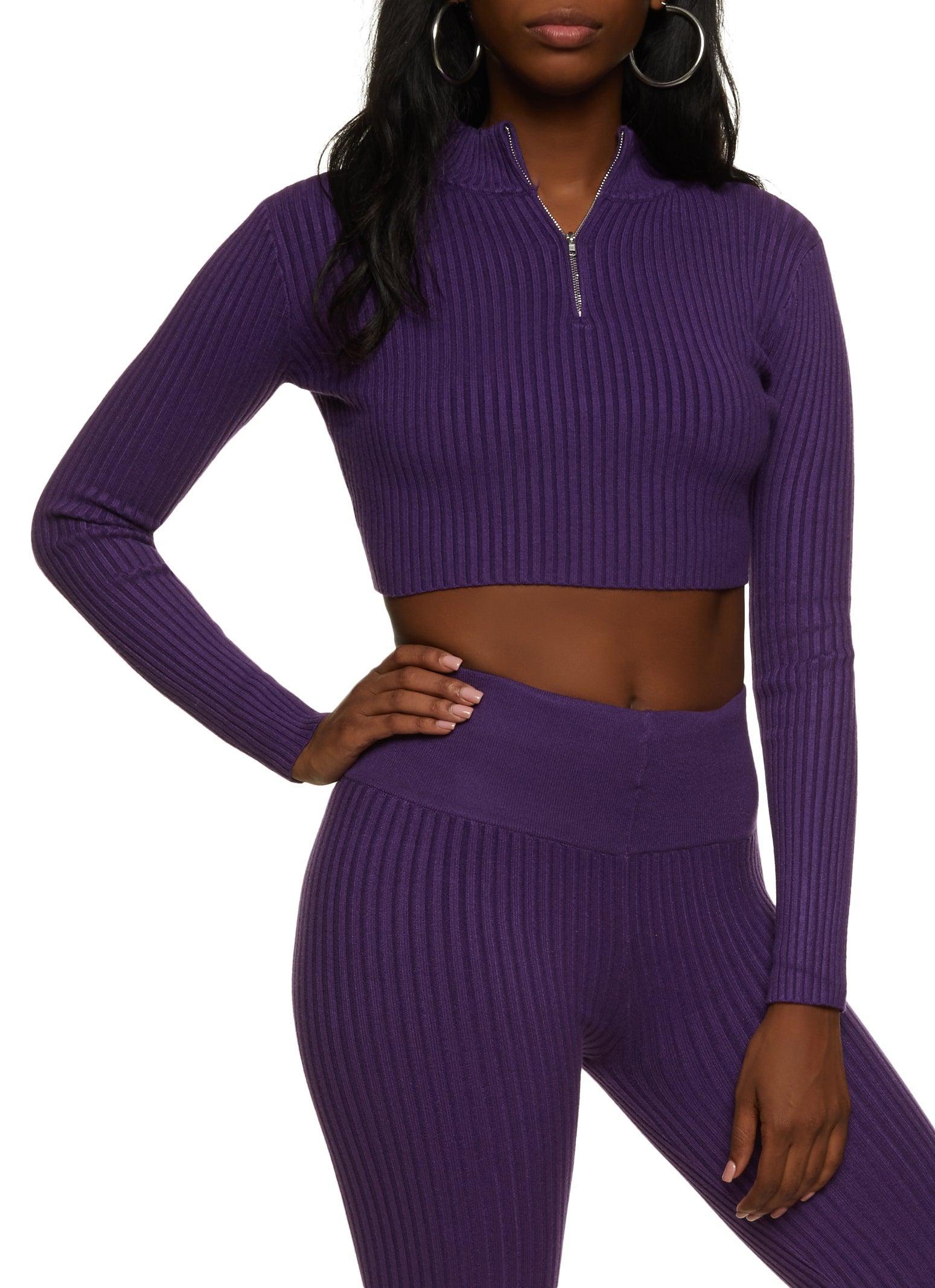 Womens Cropped Rib Knit Zip Neck Sweater Product Image