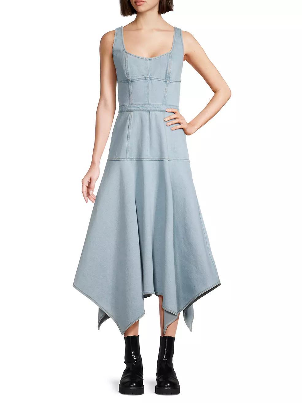 Denim Handkerchief Midi-Dress Product Image