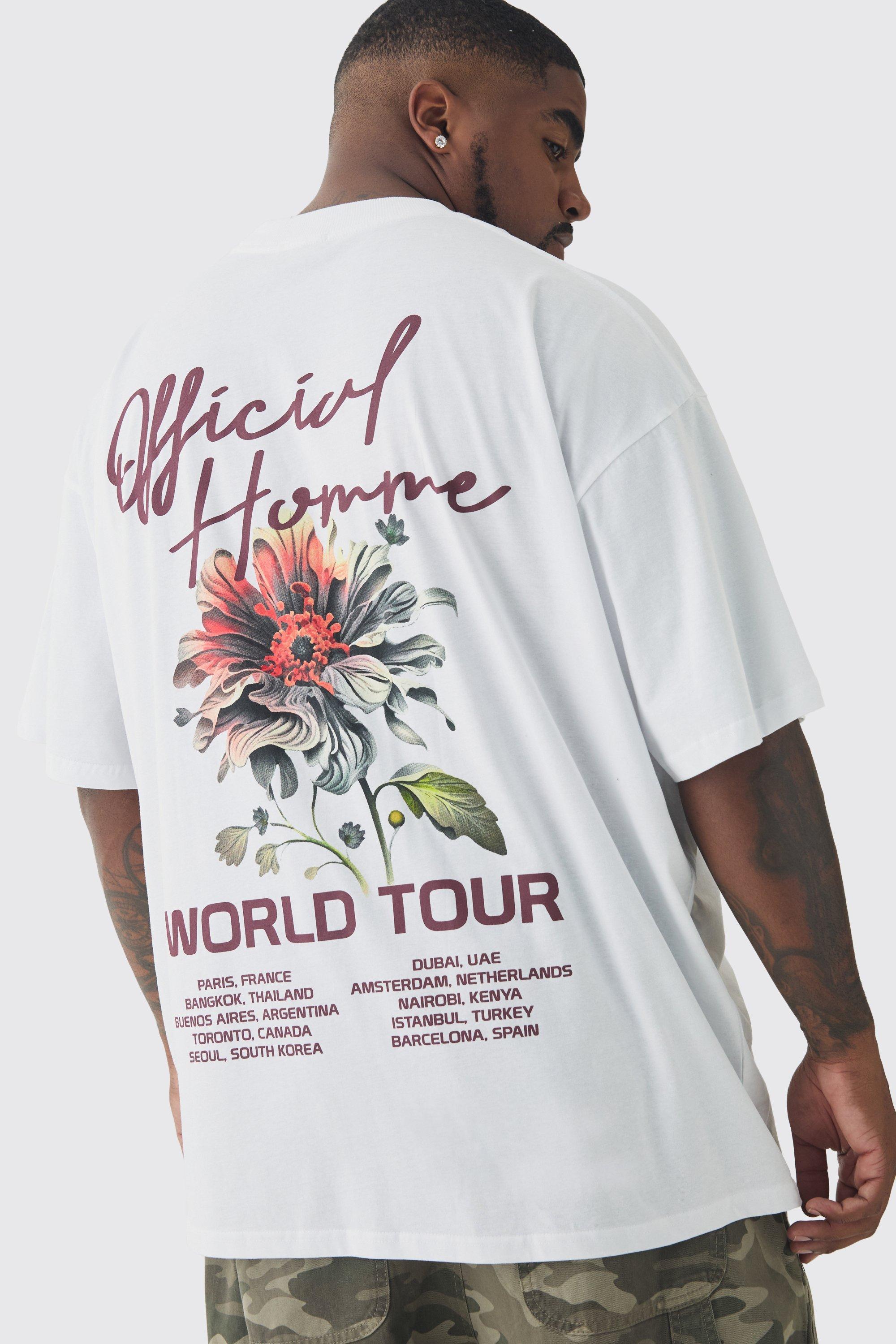 Plus World Tour Extended Neck Oversized T-Shirt | boohooMAN USA Product Image