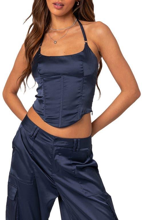 EDIKTED Kelsey Lace-Up Back Satin Halter Neck Corset Product Image