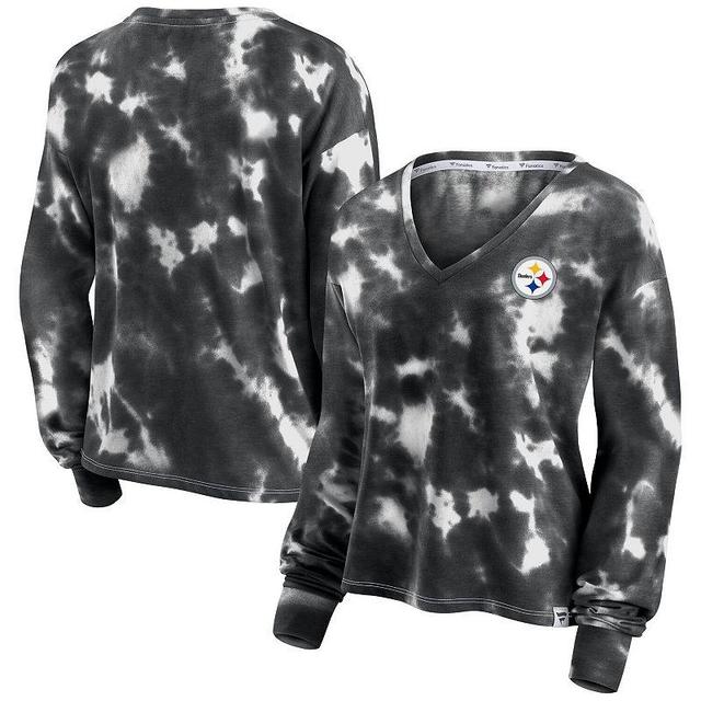 Womens Fanatics Branded /Black Pittsburgh Steelers Sport Resort Tie-Dye V-Neck Long Sleeve T-Shirt Product Image