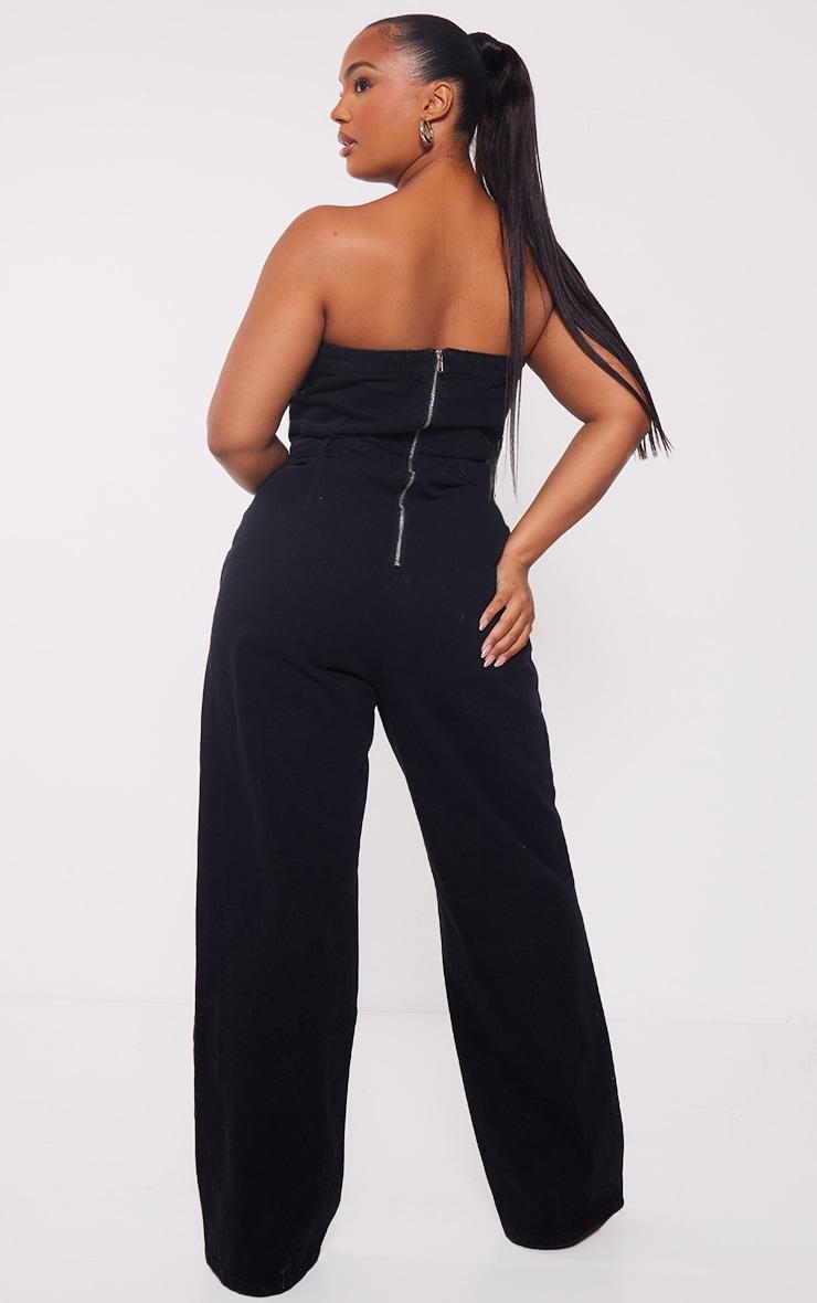 Plus Washed Black Bandeau Denim Jumpsuit Product Image