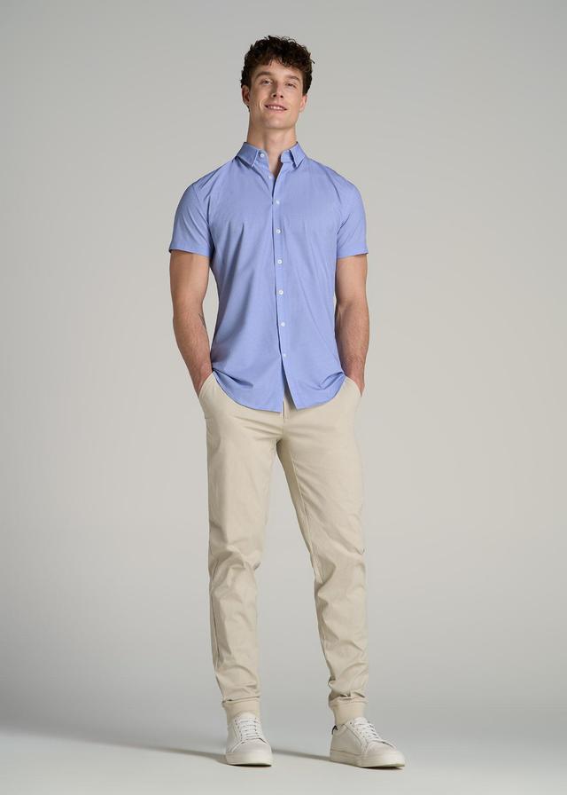 Short Sleeve Traveler Stretch Button Shirt for Tall Men in Blue Diamond Print Product Image