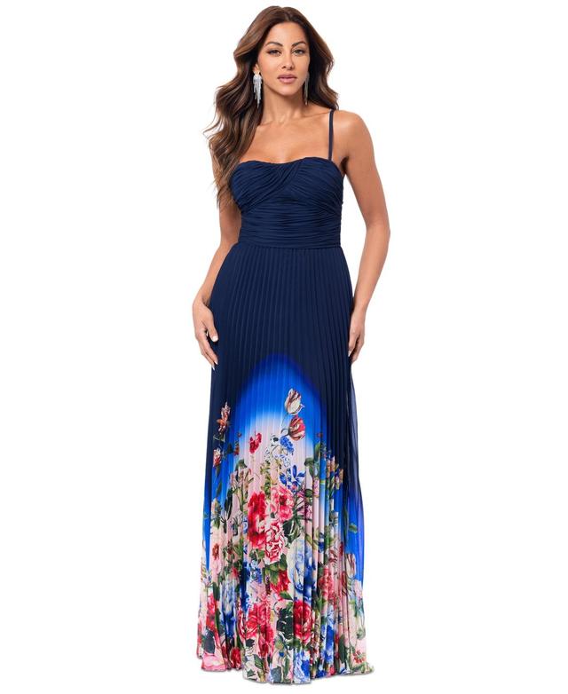 Xscape Womens Sunburst Floral-Ombre Long Dress - Navy Product Image