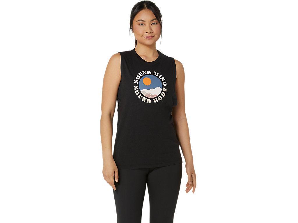 Womens ASICS Sun In The Sky Slogan Muscle Tee Product Image