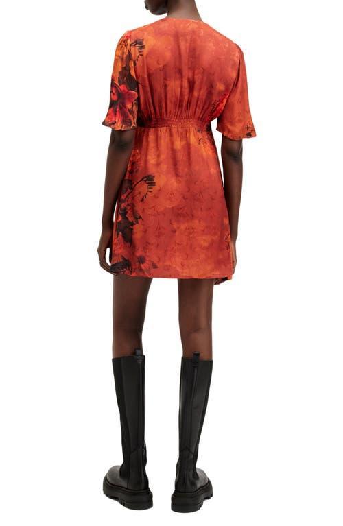 Tian Floral Flutter Sleeve Satin Minidress In Adela Burnt Orange Product Image