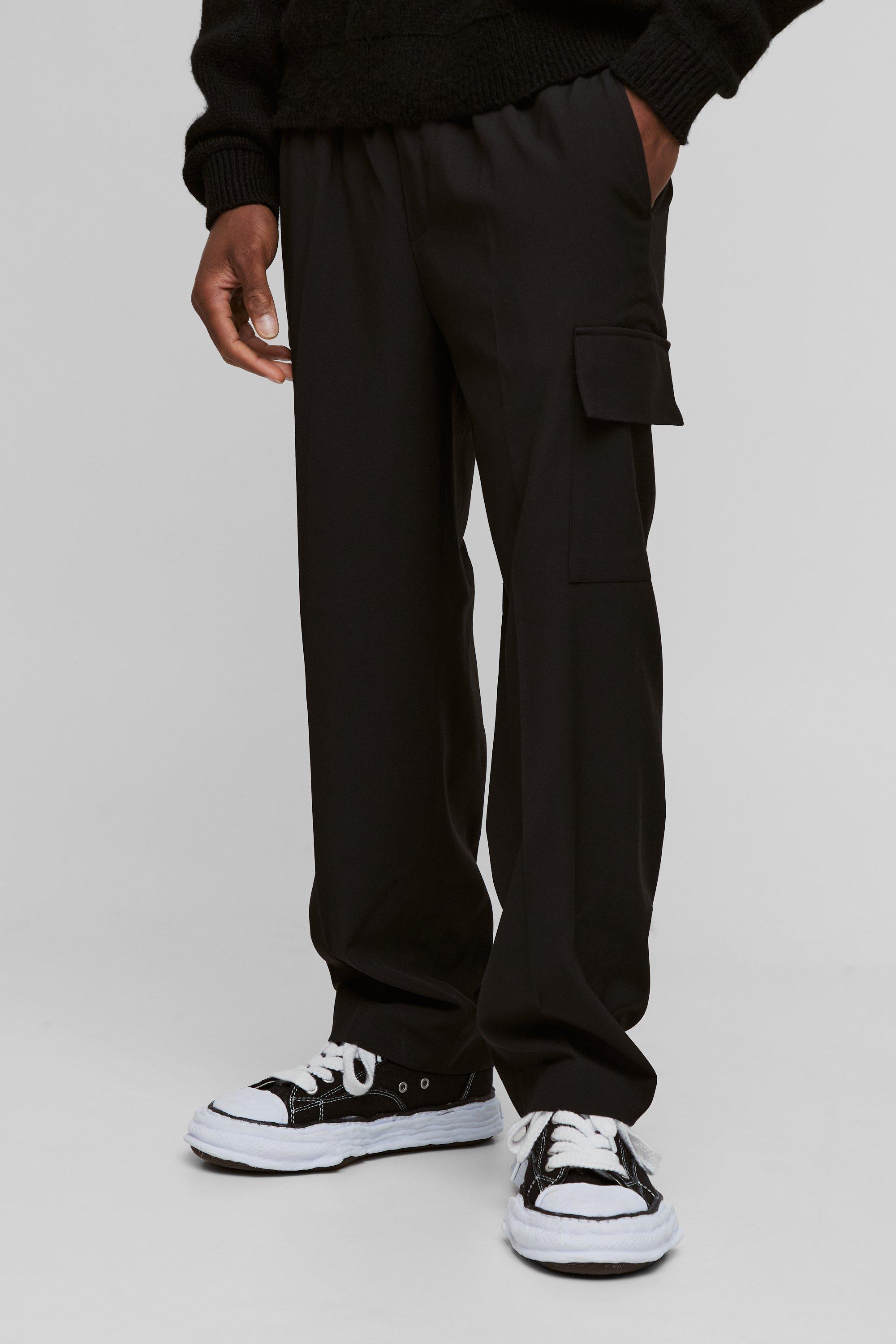 Elastic Waist Straight Leg Tailored Cargo Pants | boohooMAN USA product image