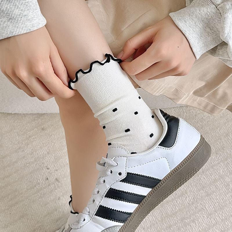 Frill Trim Dotted Crew Socks / Set Product Image