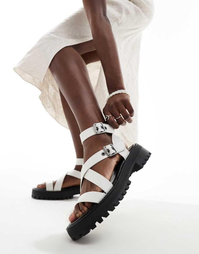 Stradivarius chunky track sole sandals in white  Product Image