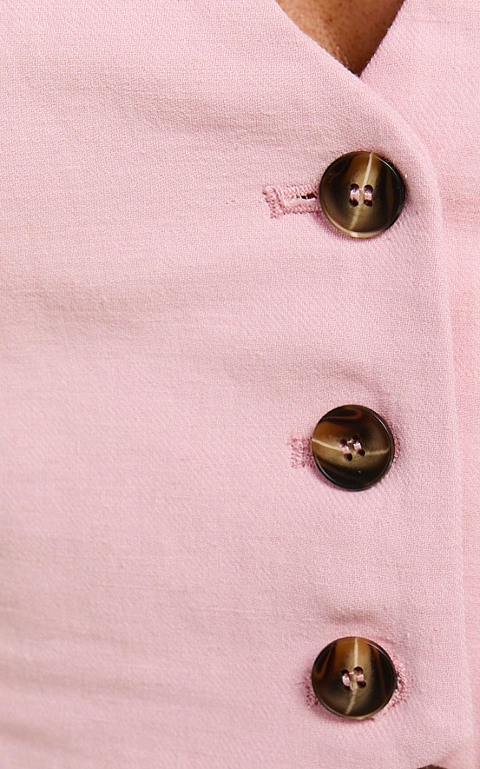 Bree Top - Linen Look V Neck Button Up Cropped Vest in Light Pink Product Image