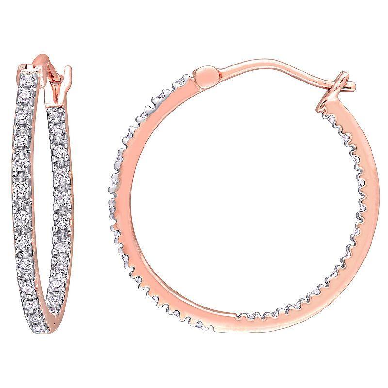 Stella Grace 10k Rose Gold 1/4 Carat T.W. Diamond Inside-Out Hoop Earrings, Womens, White Product Image