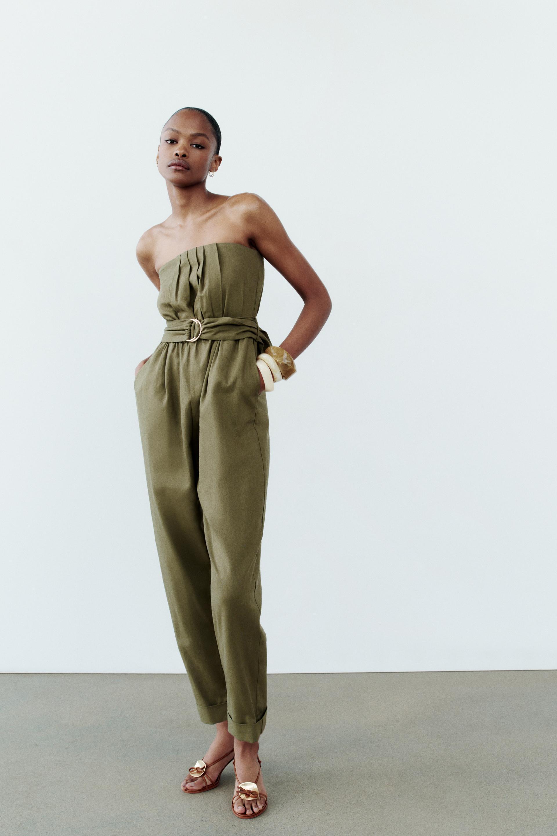 BELTED STRAPLESS LINEN BLEND JUMPSUIT Product Image