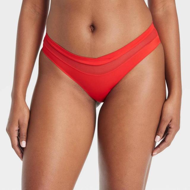 Womens Invisible Edge Cheeky Underwear with Mesh - Auden Red L Product Image