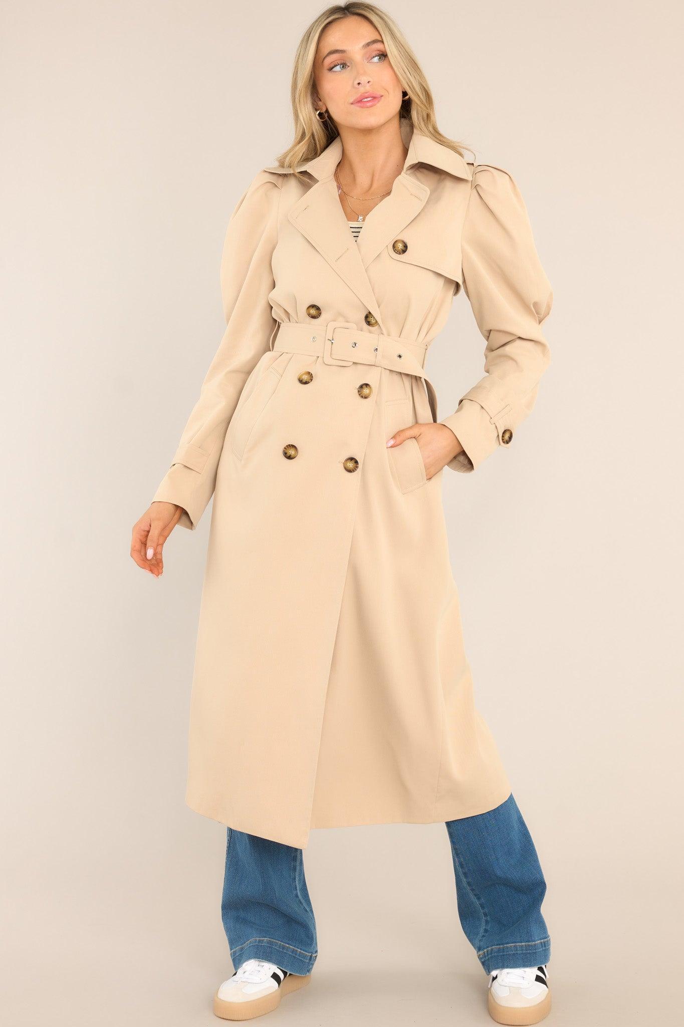 Absolutely Obsessed Tan Belted Trench Coat Product Image