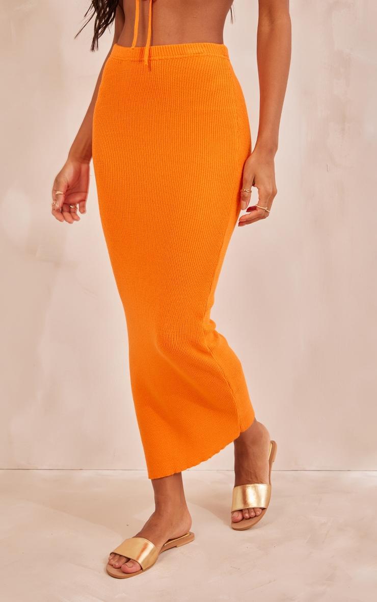 Bright Orange Soft Knit Midaxi Skirt Product Image