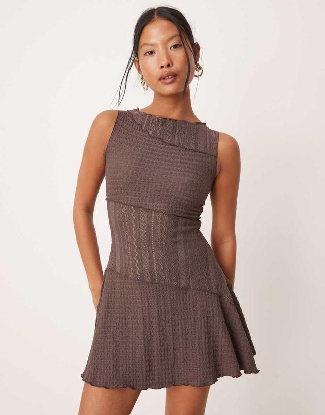 Miss Selfridge Petite mixed lace mini dress in chocolate Product Image