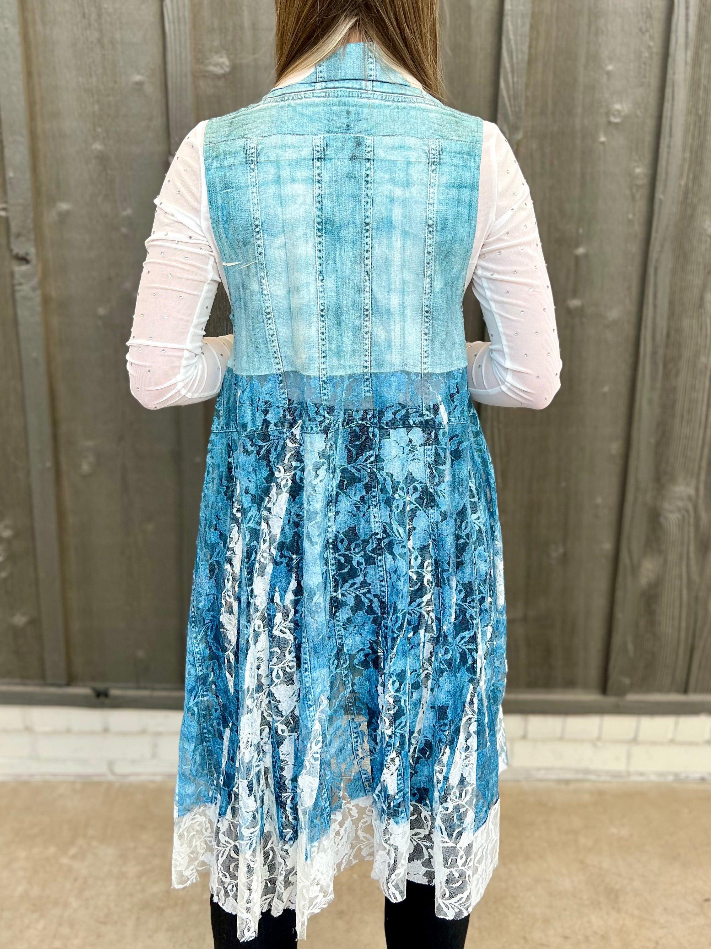 Denim Lace Layered Vest Cardigan Product Image